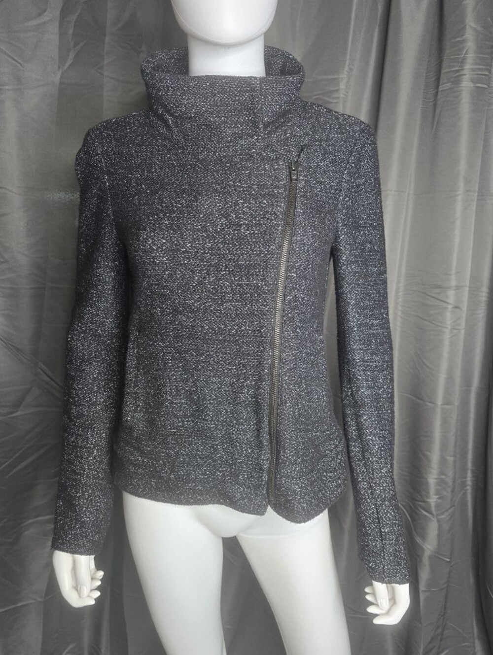 LOFT Heathered Gray Asymmetrical Zip Moto Jacket
